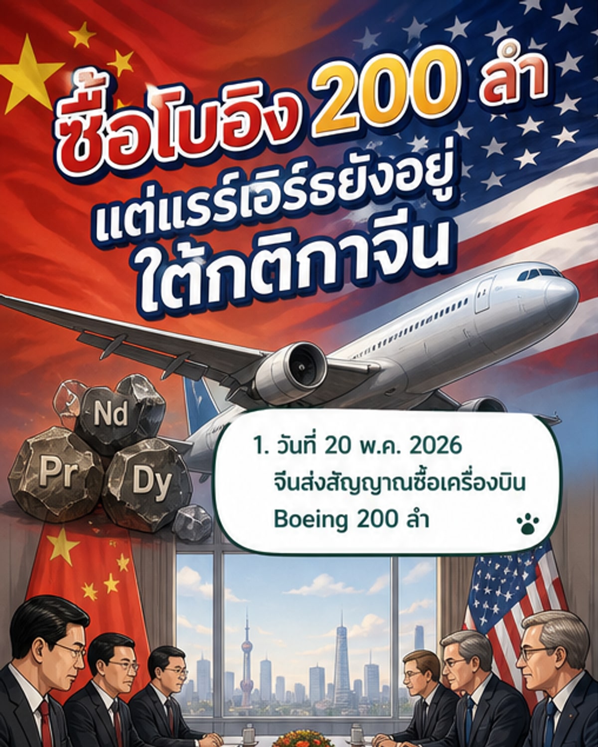 จีนสั่งซื้อโบอิง 200 ลำ แลกควบคุมส่งออกแรร์เอิร์ธ
