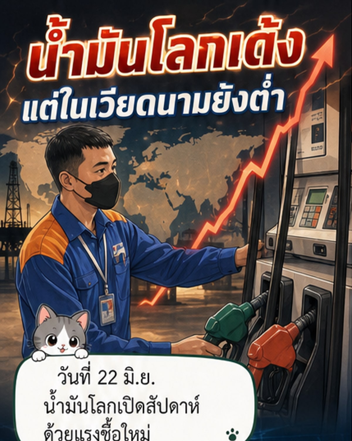 กราฟแสดงการเปรียบเทียบราคาน้ำมันดิบโลกและราคาน้ำมันในประเทศเวียดนามในช่วงเดือนมีนาคมถึงมิถุนายน 2026