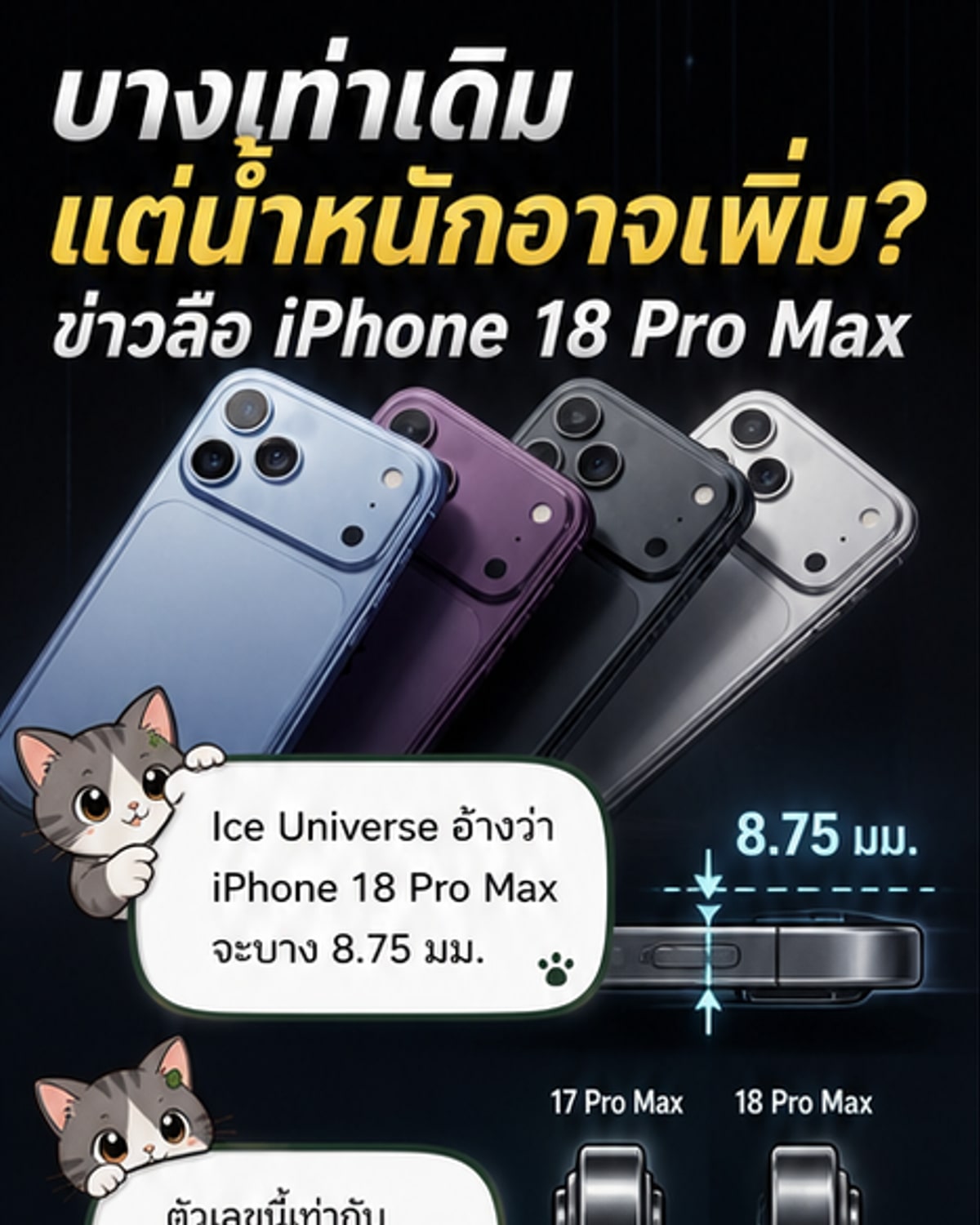 iPhone 18 Pro Max บางเท่าเดิม แต่หนักขึ้น