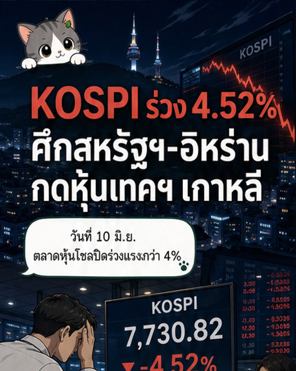 หุ้นโซลร่วง 4.5% วิตกสงครามอิหร่าน-ฟอง AI