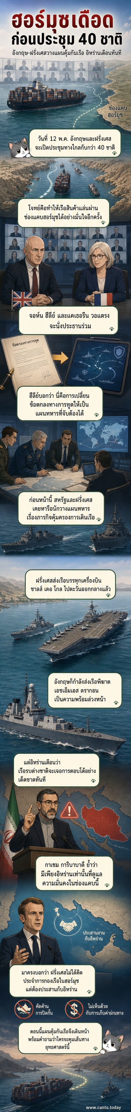 ภาพประกอบเว็บตูนข่าว: เรือรบของอังกฤษและฝรั่งเศสแล่นใกล้ช่องแคบฮอร์มุซ ขณะที่ผู้นำอิหร่านยืนยันสิทธิ์ในการดูแลพื้นที่