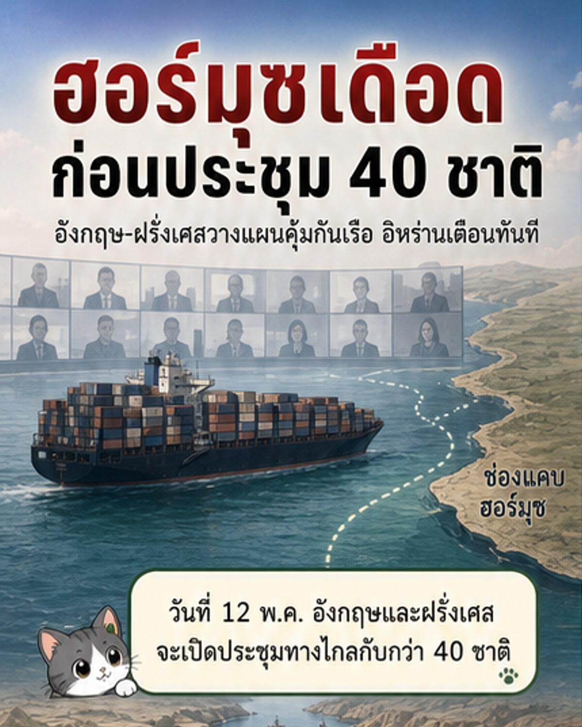 อังกฤษ-ฝรั่งเศส ประชุมรัฐมนตรีกลาโหม 40 ชาติ รับมือฮอร์มุซ
