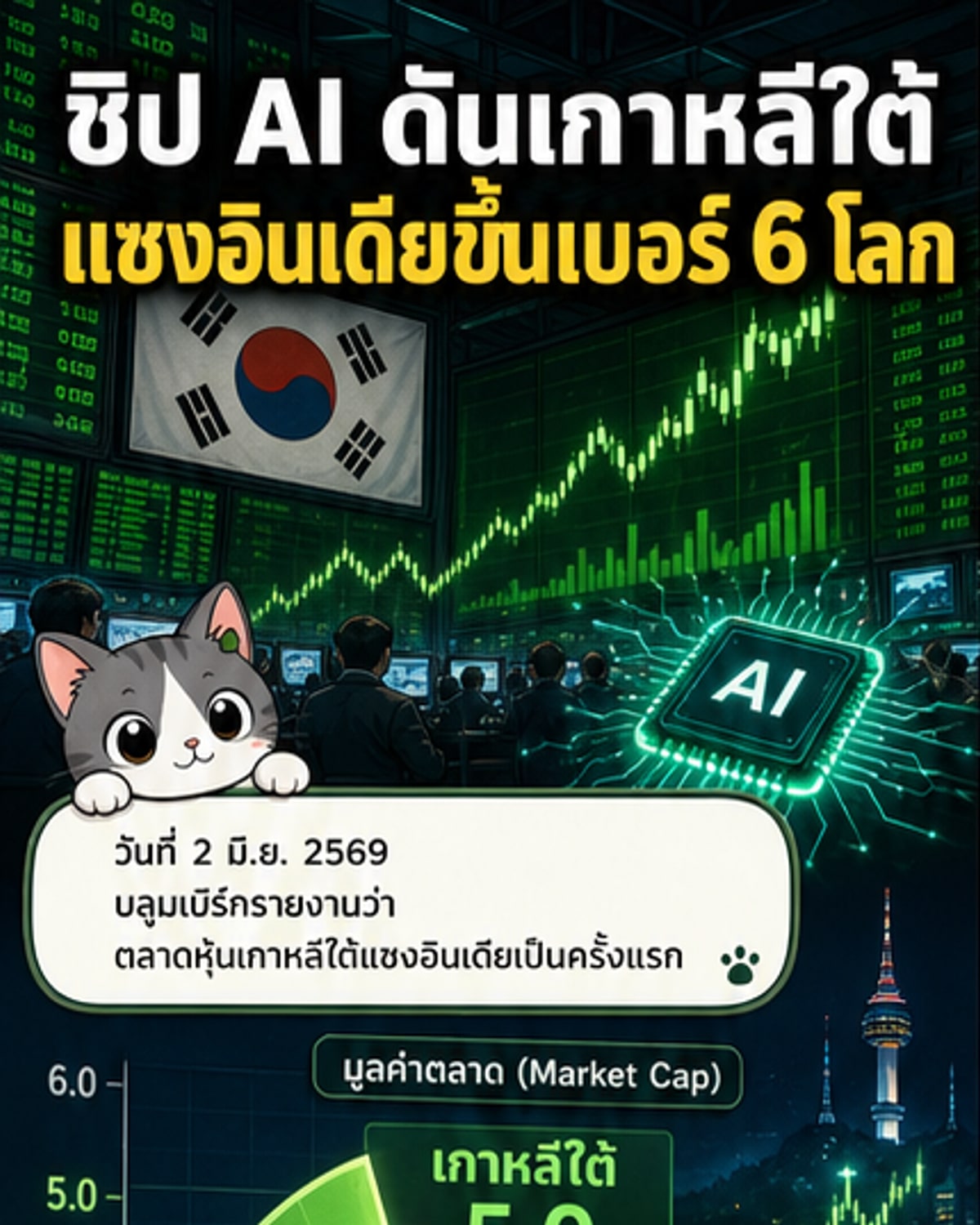 เกาหลีใต้แซงอินเดีย ขึ้นที่ 6 ตลาดหุ้นโลก