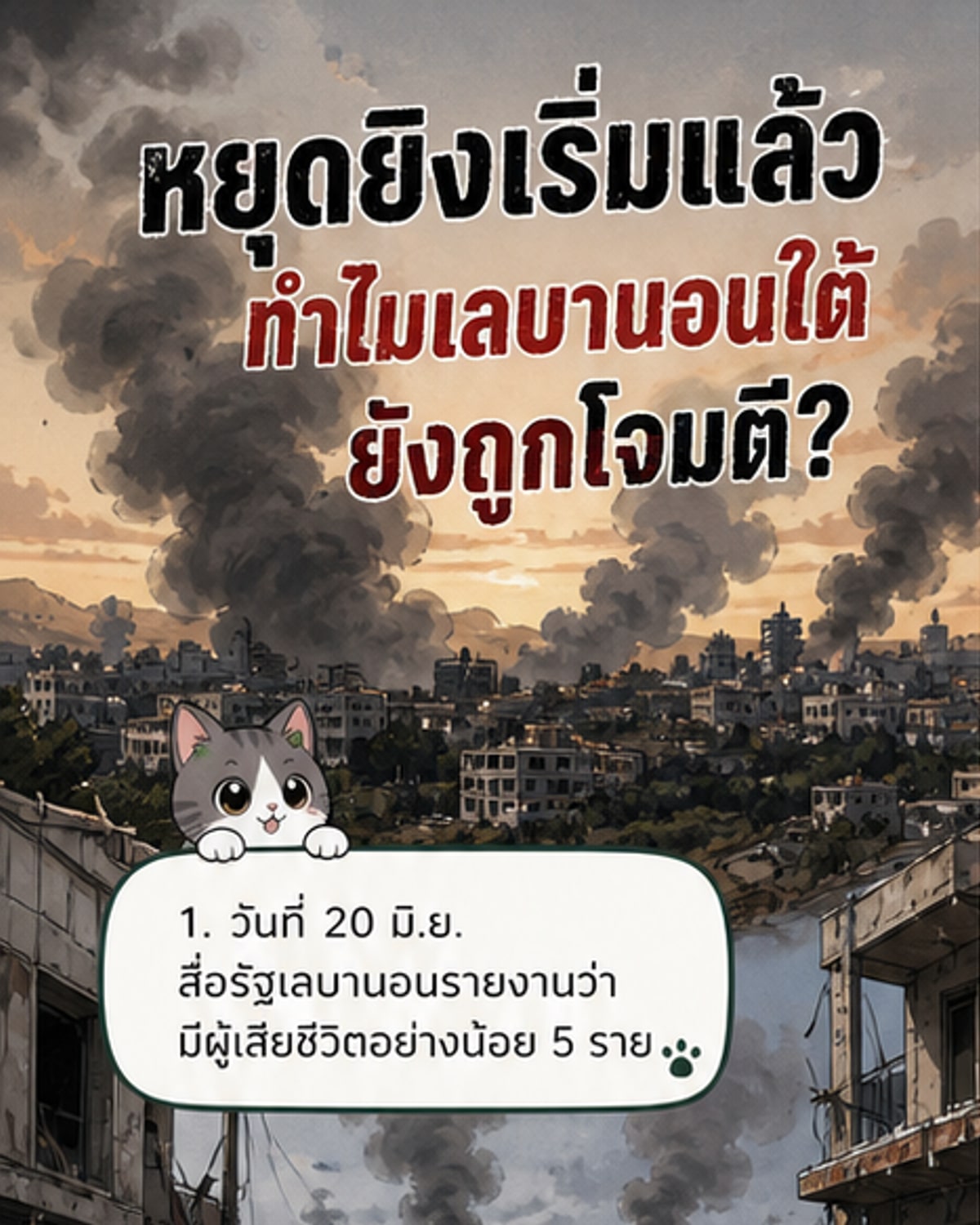 แผนที่เลบานอนตอนใต้พร้อมภาพเหตุโจมตีทางอากาศและบ้านเรือนที่ถูกทำลายหลังข้อตกลงหยุดยิงเพิ่งเริ่ม