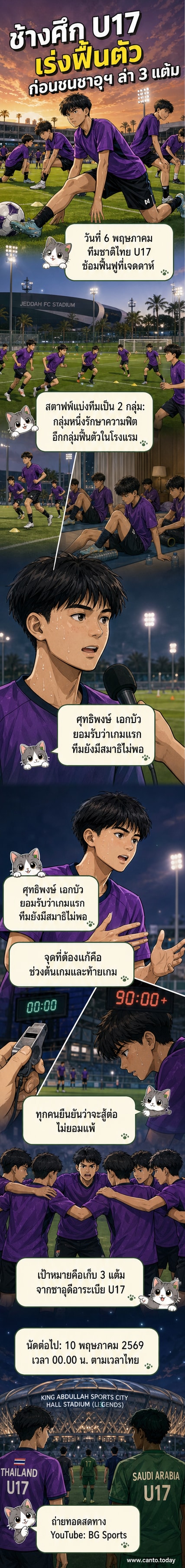 นักเตะทีมชาติไทย U17 กำลังฝึกซ้อมฟื้นฟูร่างกายที่สนามเจดดาห์ เอฟซี สเตเดียม ก่อนแมตช์สำคัญกับซาอุดีอาระเบีย