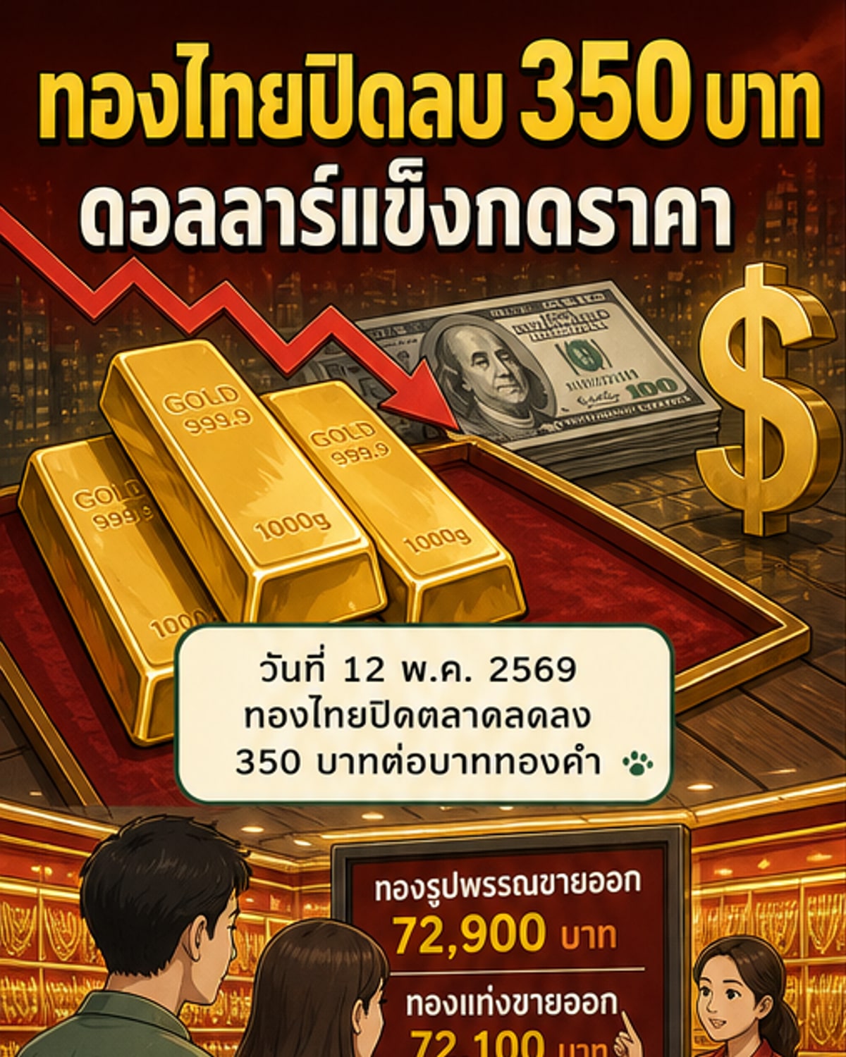 ทองไทยปิดลบ 350 บาท