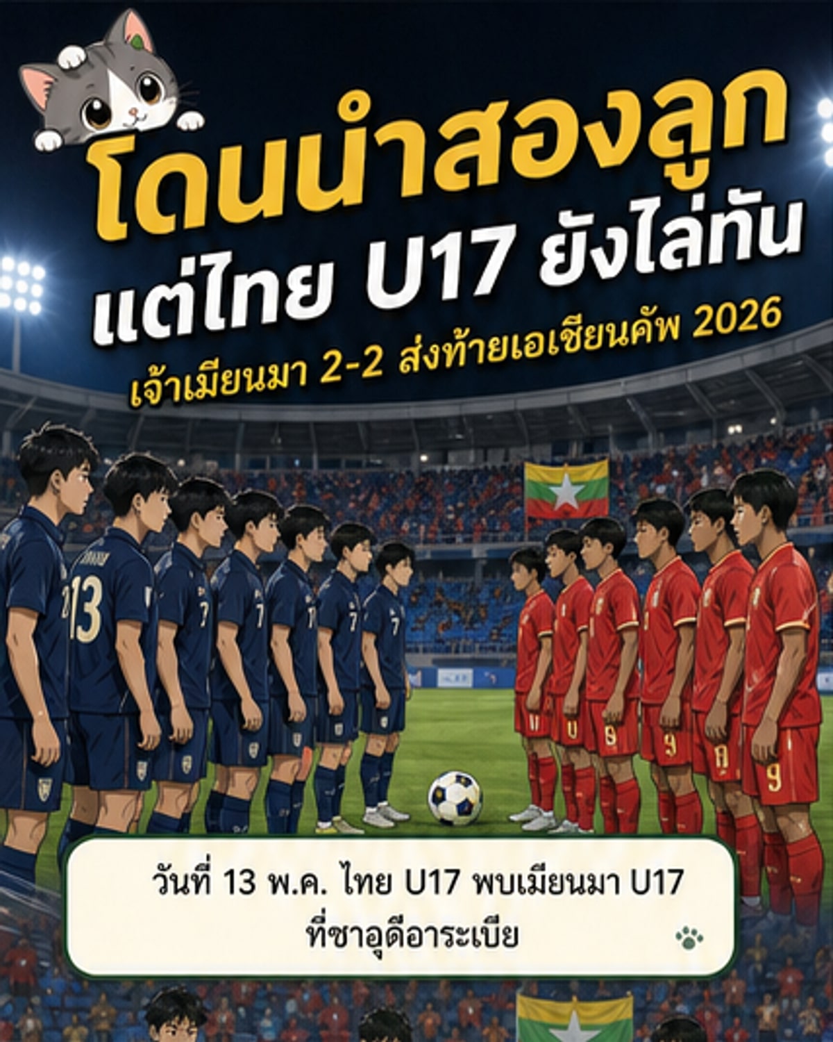 ไทยเจ๊าเมียนมา 2-2 ส่งท้ายศึก U17