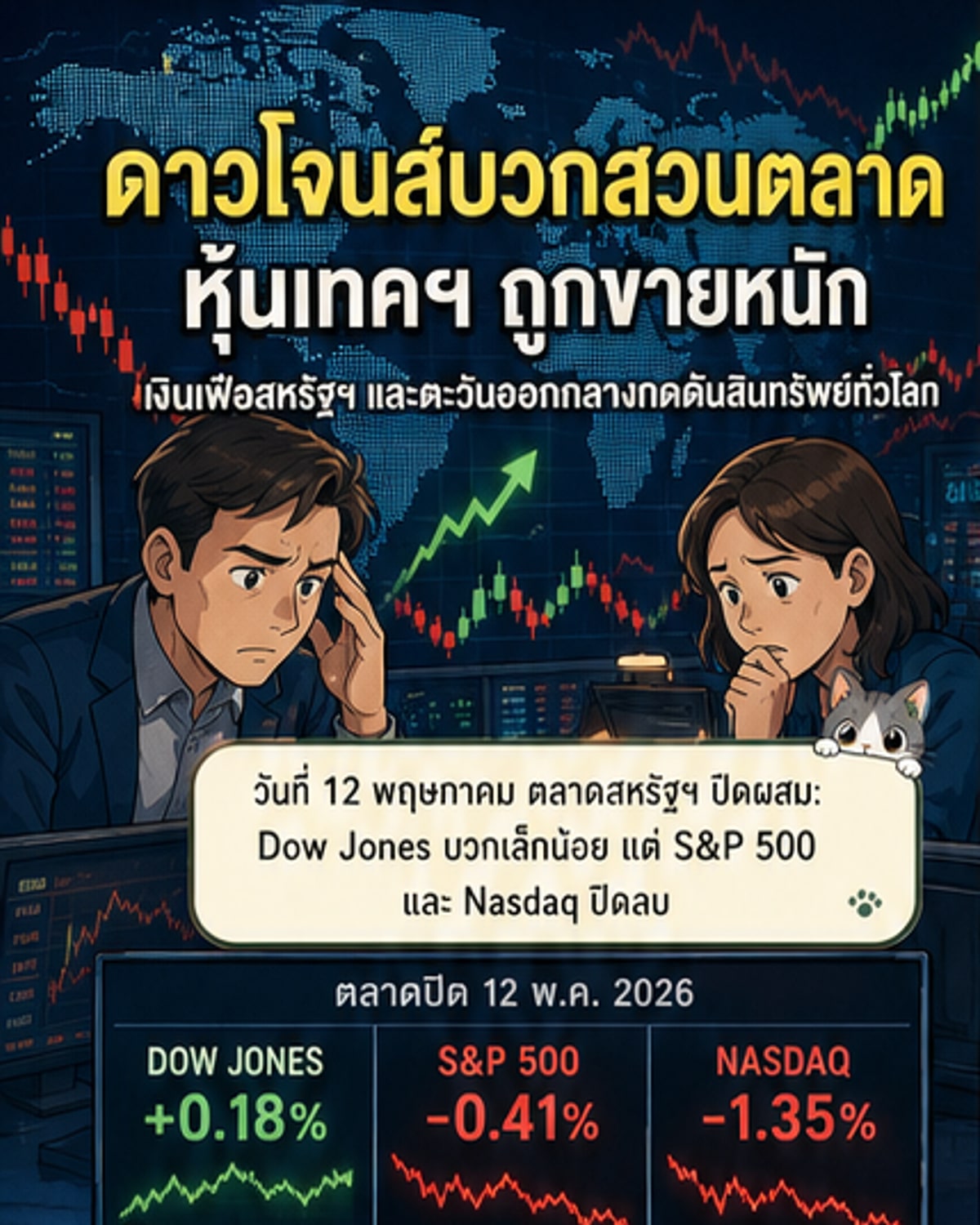 ดาวโจนส์พุ่งสวนตลาด เทคถูกขายทำกำไร