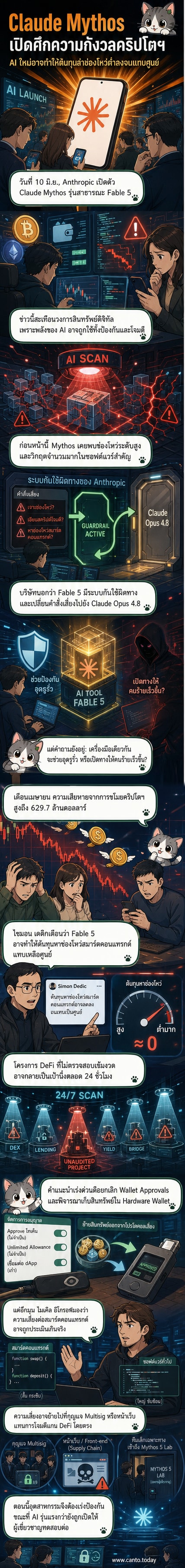 ภาพประกอบ AI กำลังส่องหาช่องโหว่ในระบบเครือข่ายดิจิทัล พร้อมสัญลักษณ์ระบบคริปโตและโครงสร้างพื้นฐาน