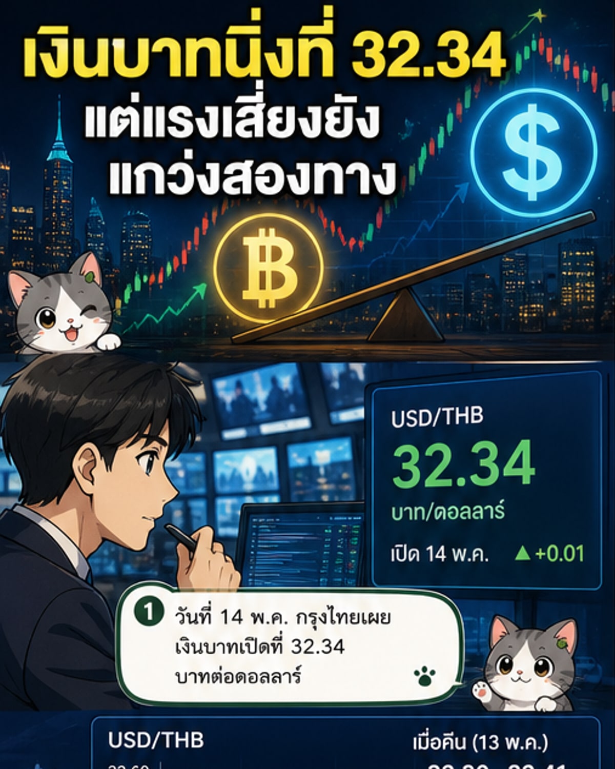 บาทเปิดที่ 32.34 แข็งค่าเล็กน้อย