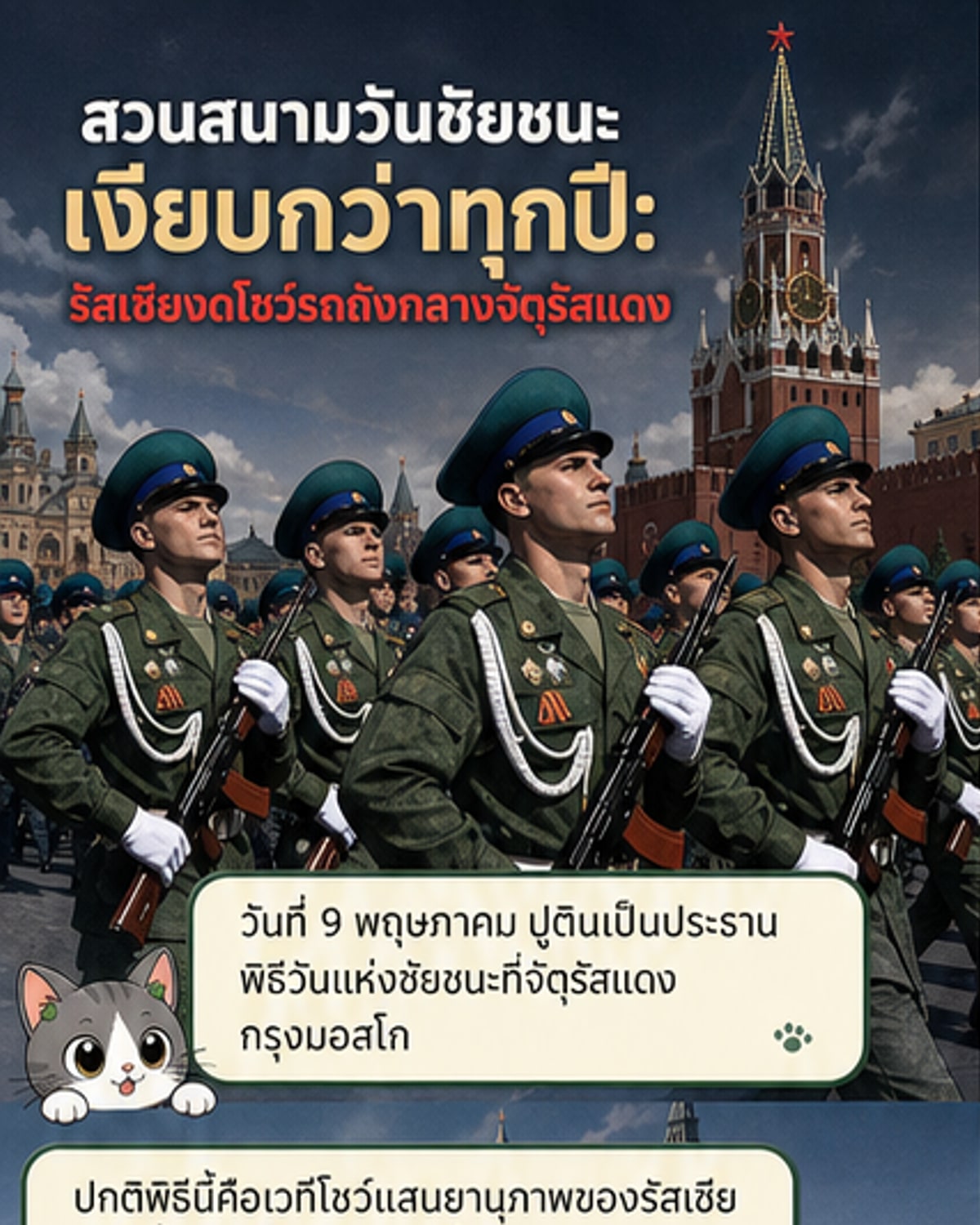 รัสเซียจัดสวนสนามวันชัยชนะแบบเรียบง่าย