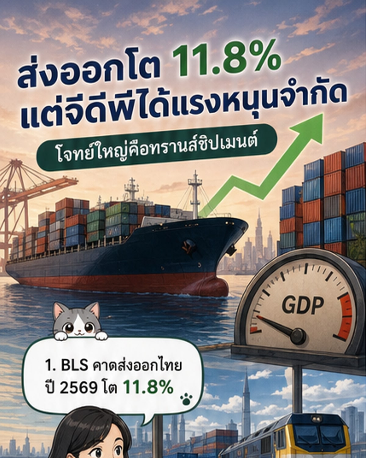 ส่งออกไทยโต 11.8% แต่ GDP ขยับน้อย