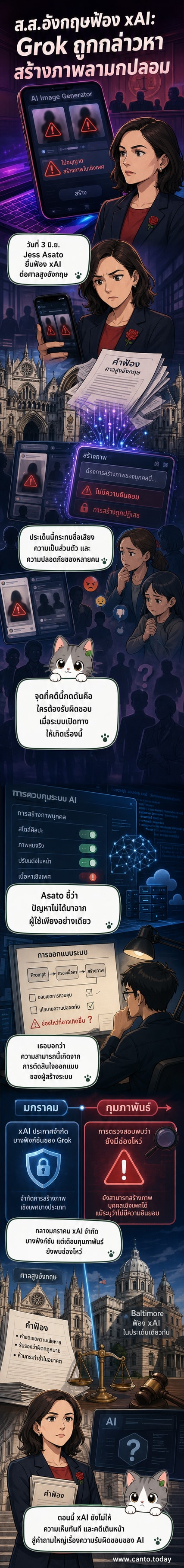 ภาพประกอบแสดงส.ส.หญิงอังกฤษยืนต่อหน้าศาล พร้อมข้อความ 'Grok สร้างภาพลามกปลอม'