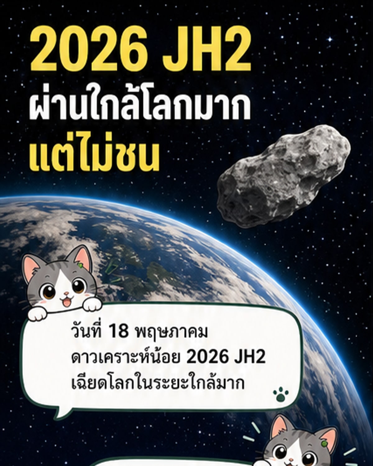 ดาวเคราะห์น้อย 2026 JH2 บินผ่านโลกใกล้กว่าดวงจันทร์