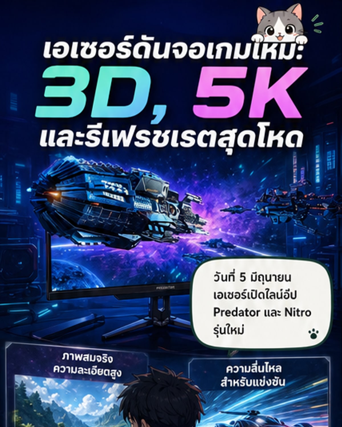 เอเซอร์เปิดตัวจอเกมมิ่งรุ่นใหม่ 3D 5K รีเฟรชเรต 500Hz