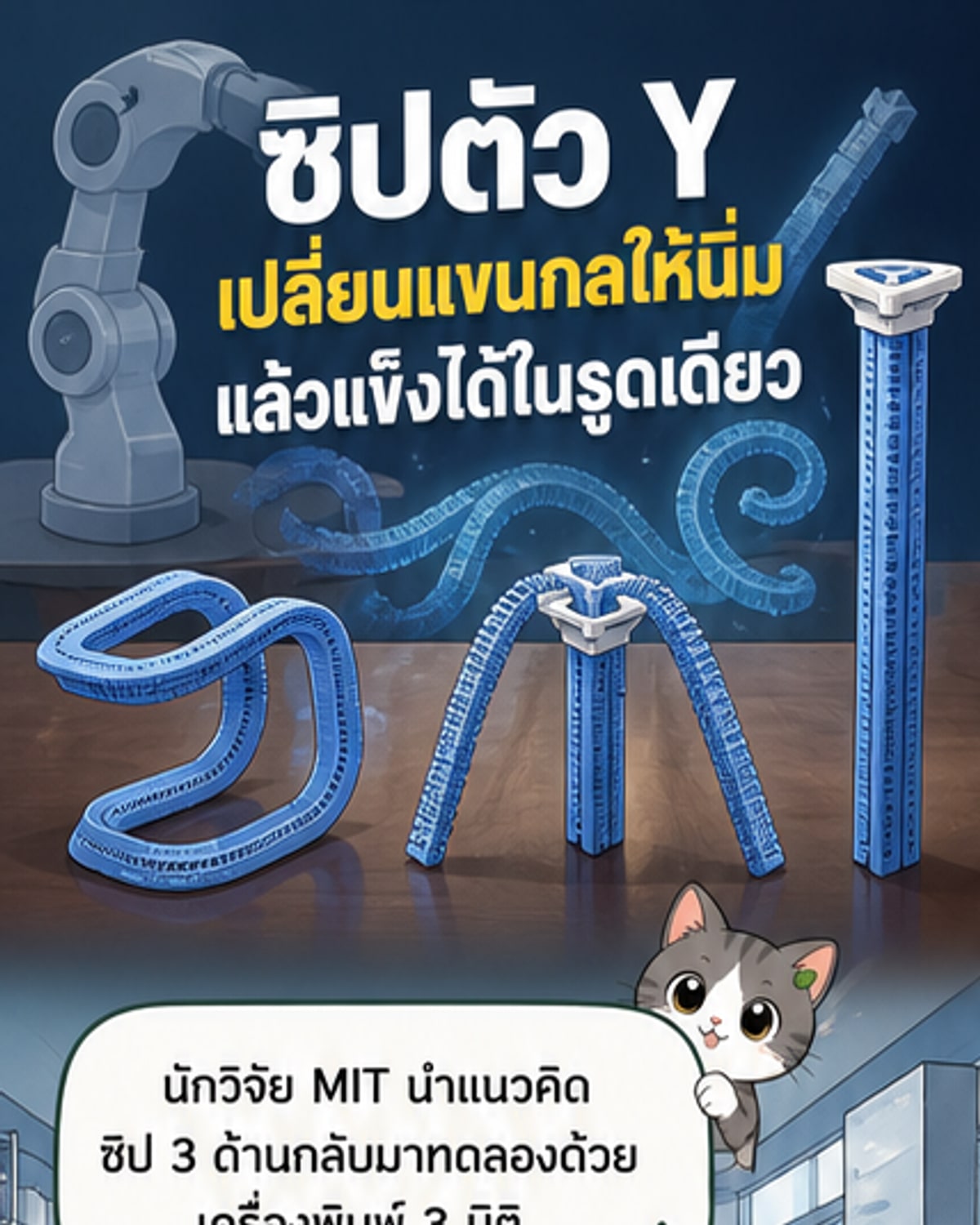 ซิปตัว Y พิมพ์ 3 มิติ ยกระดับแขนกลหุ่นยนต์