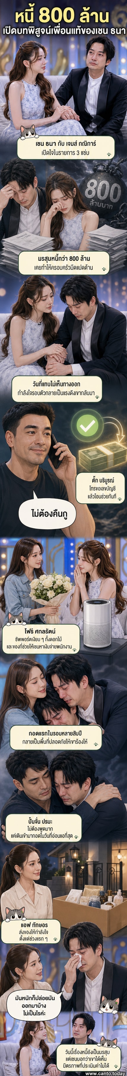 ภาพประกอบเว็บตูนข่าว แสดงอดีตนักร้องหนุ่มยืนอยู่ท่ามกลางพายุ ขณะที่เพื่อน 4 คนยื่นมือเข้ามาช่วย ด้วยสีหน้าเปี่ยมไปด้วยความเห็นอกเห็นใจ