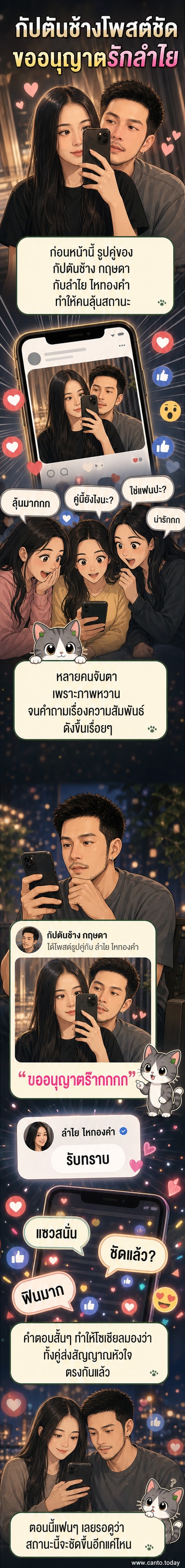 ภาพคู่ของกัปตันช้างและลำไย ไหทองคำ ที่โพสต์บนโซเชียลมีเดีย พร้อมข้อความขออนุญาตรัก