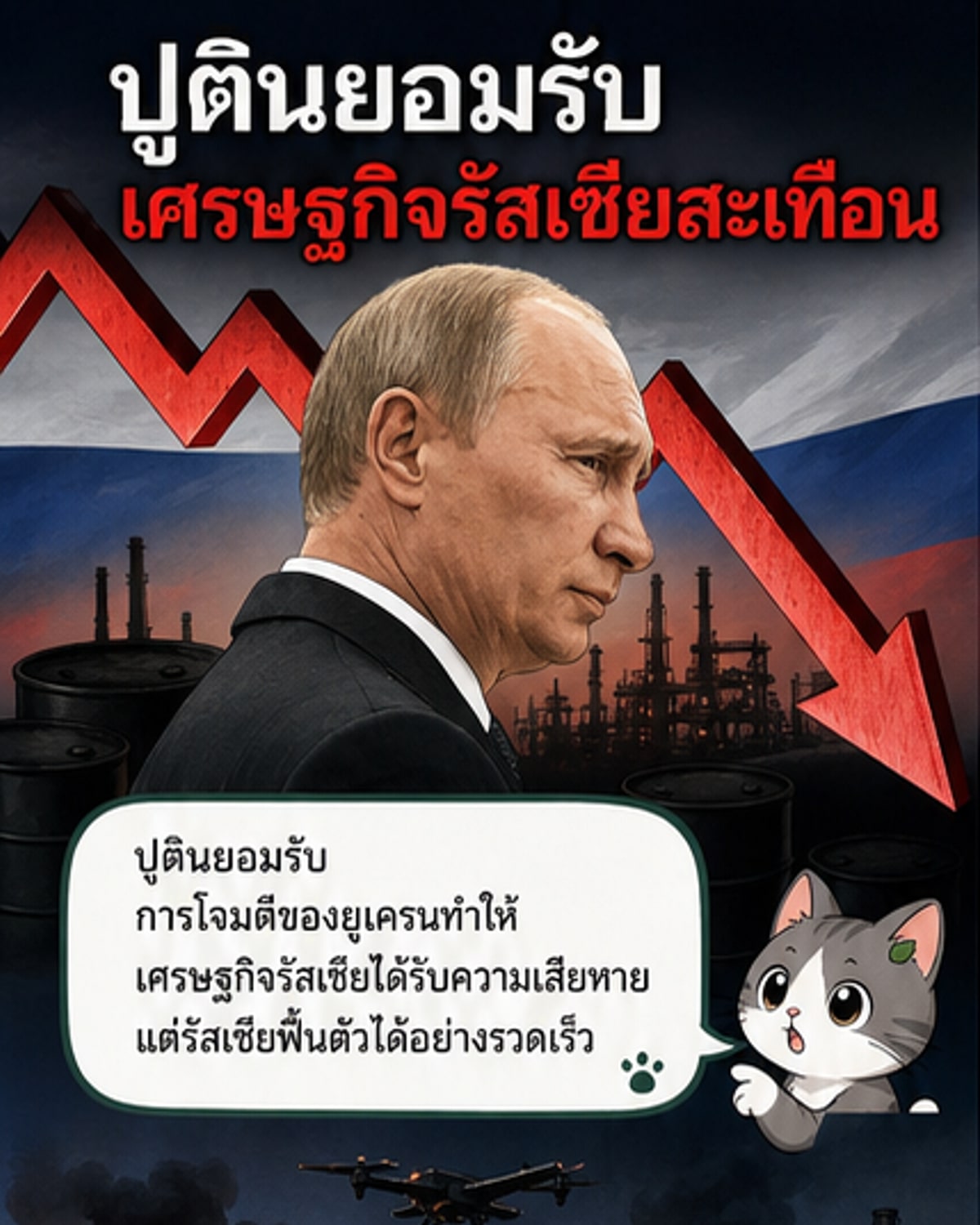ปูตินรับเศรษฐกิจรัสเซียกระทบ ยูเครนโจมตีโลจิสติกส์ลึก