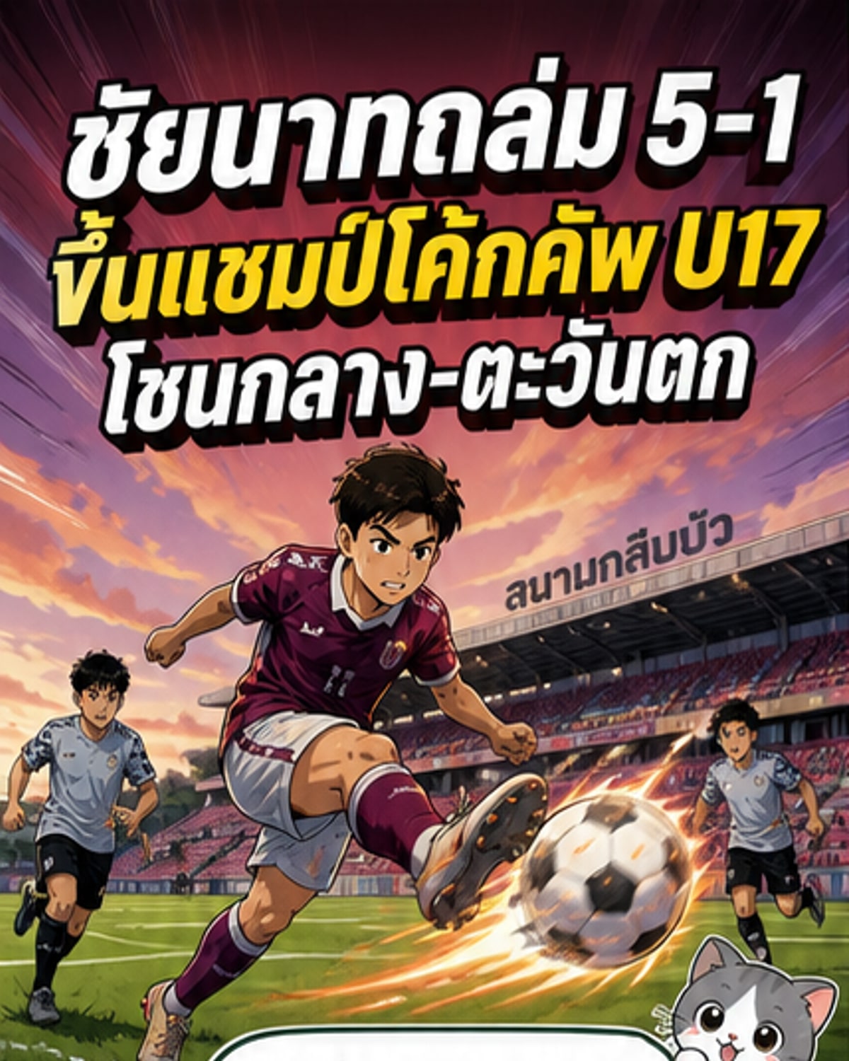 นักเตะชัยนาท ฮอร์นบิล ฉลองชัยชนะ 5-1 เหนือนครปฐม ยูไนเต็ด ในนัดชิงแชมป์โค้กคัพ U17 โซนภาคกลางและตะวันตก
