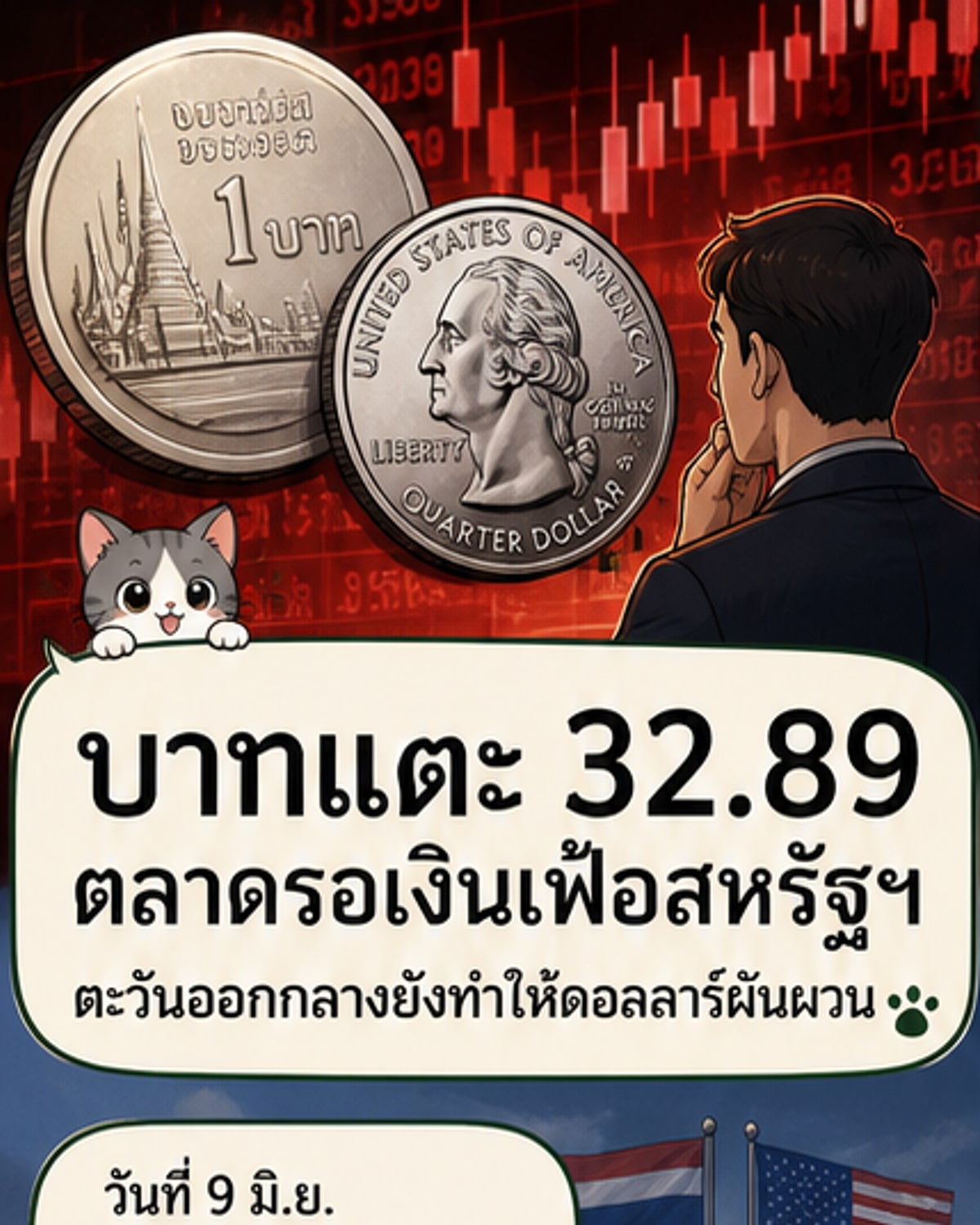 บาทอ่อนค่าที่ 32.89 จับตาเงินเฟ้อสหรัฐฯ