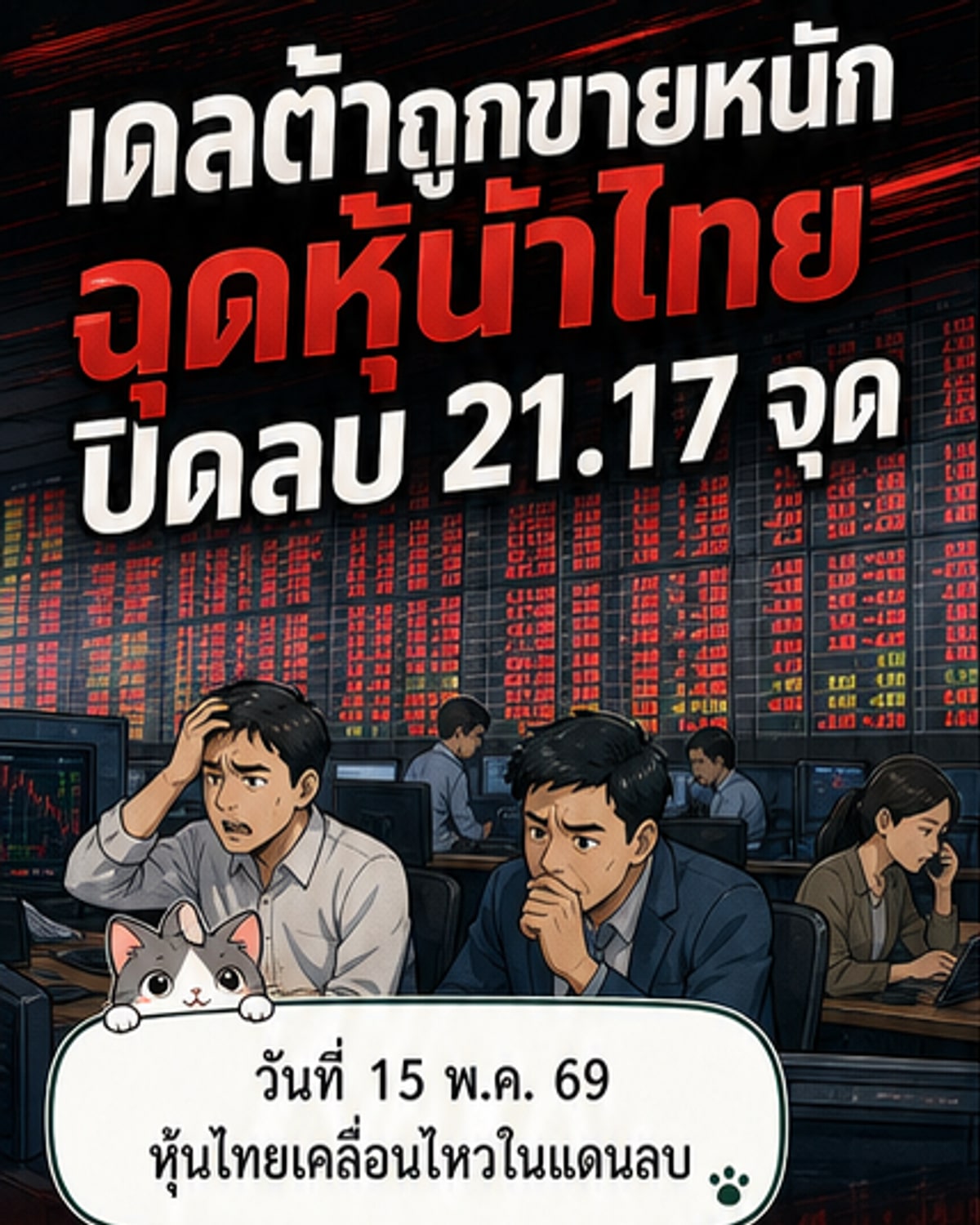 หุ้นไทยปิดลบ 21 จุด จากแรงขายเดลต้า