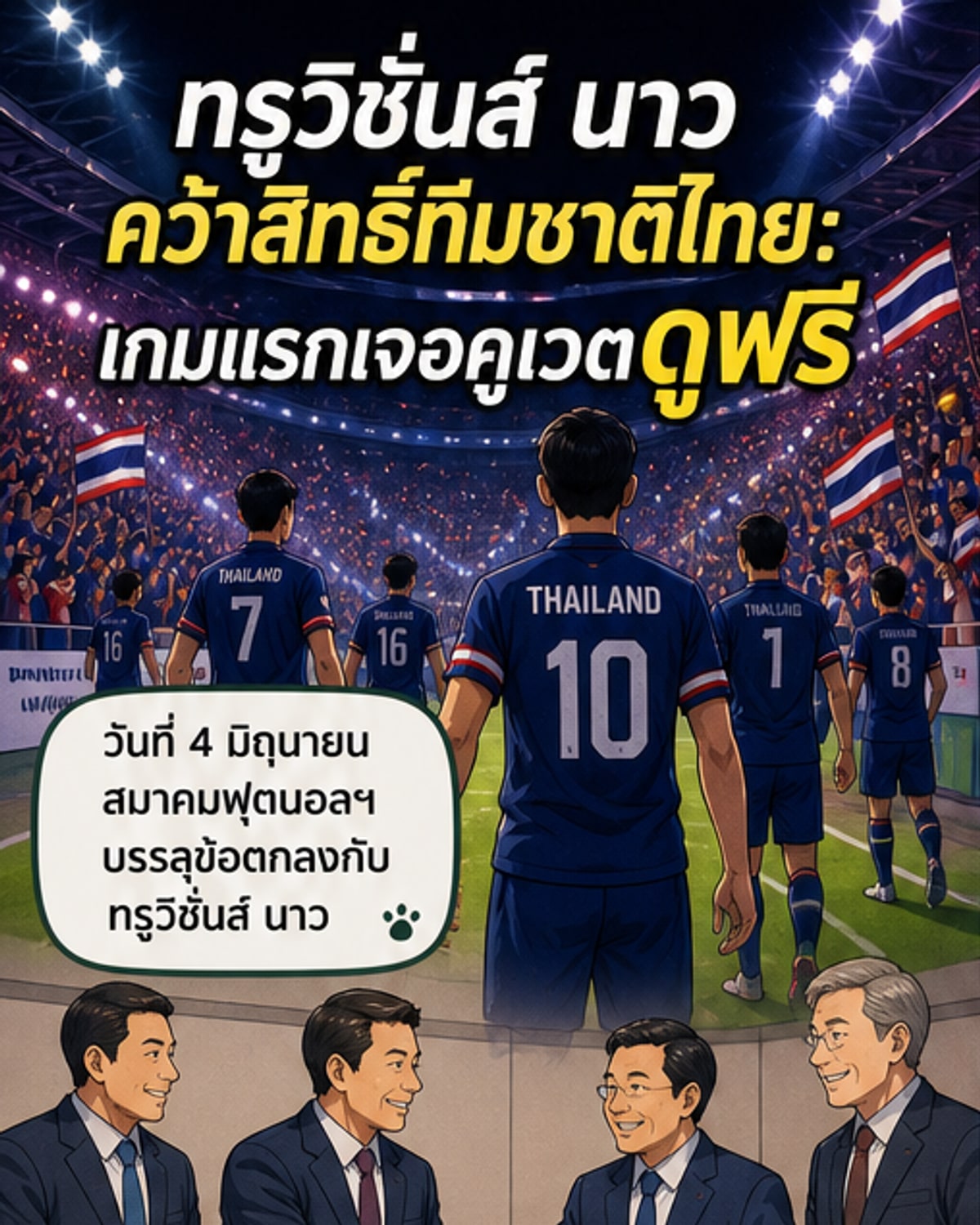 ทรูวิชั่นส์ นาว คว้าลิขสิทธิ์ถ่ายทอดสดทีมชาติไทย