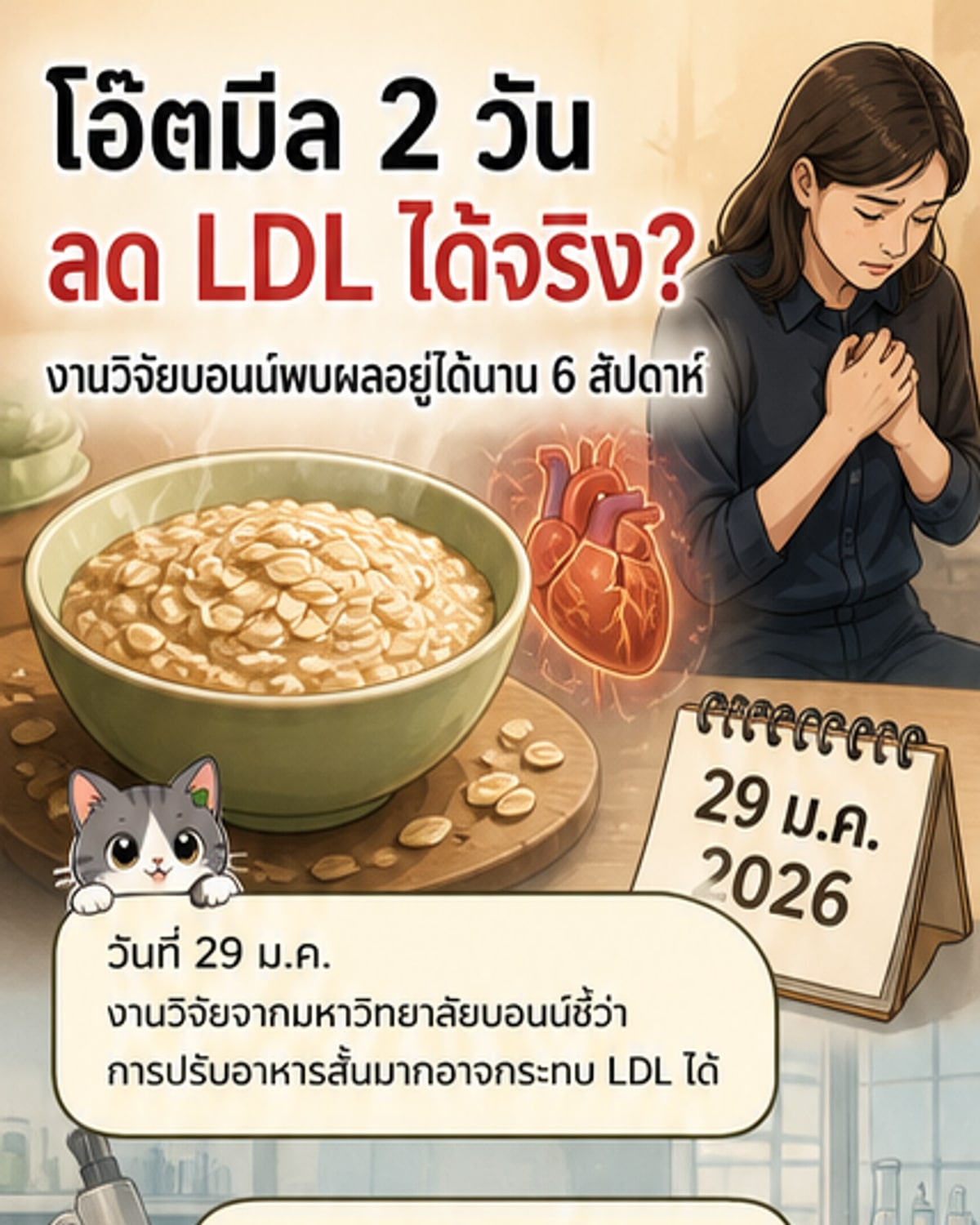 กินข้าวโอ๊ต 2 วัน ลดไขมันเลวได้ 6 สัปดาห์