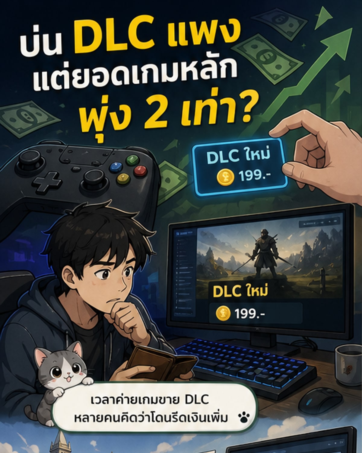 ภาพประกอบแสดงเกมดิจิทัลที่มีการปล่อย DLC ออกมา ทำให้ยอดขายเกมภาคหลักพุ่งสูงขึ้นสองเท่า