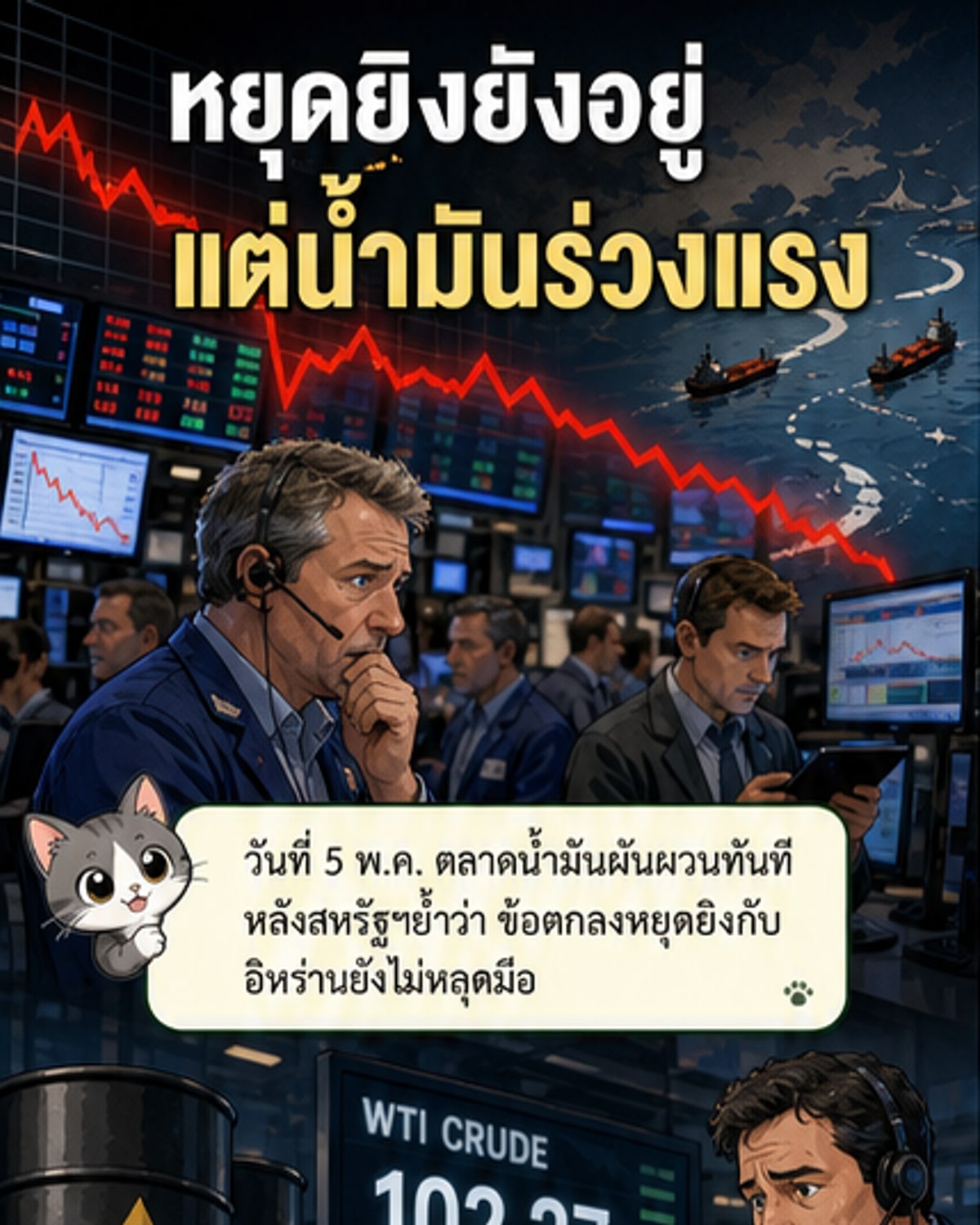 น้ำมันร่วง 4 ดอลล์ ทอง-หุ้นสหรัฐฯ บวก หลังข้อตกลงหยุดยิงอิหร่านยังอยู่