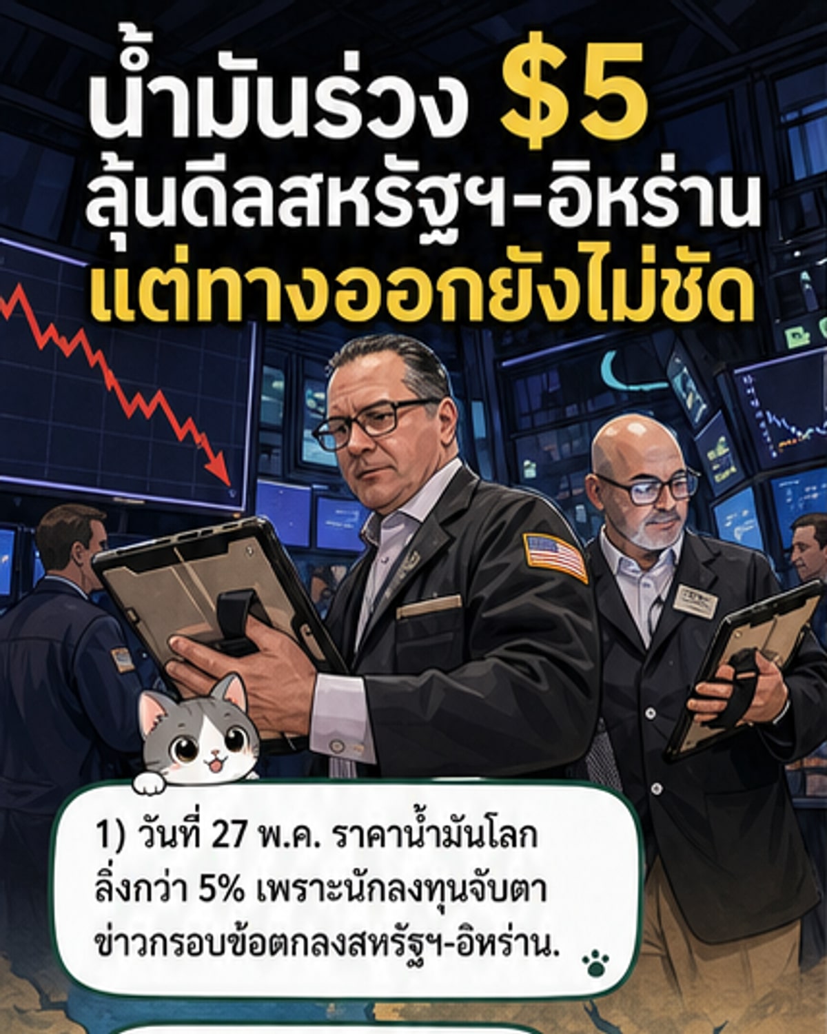 น้ำมันร่วง 5% จากเจรจาสหรัฐ-อิหร่าน