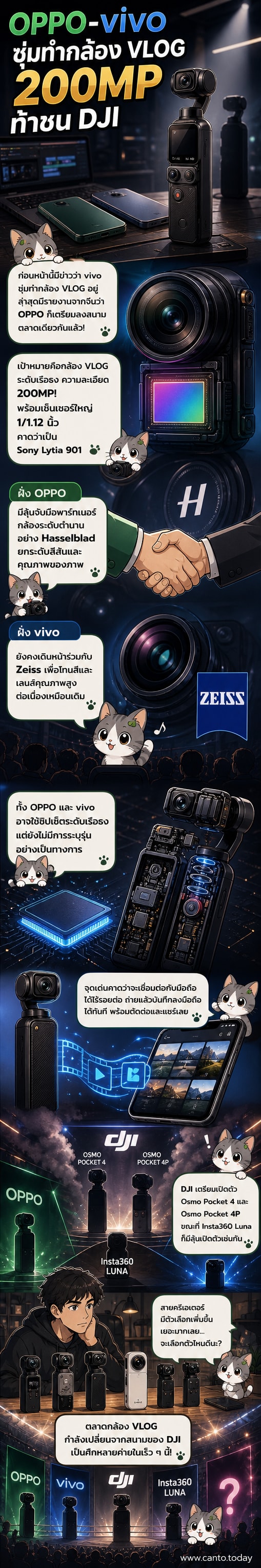 ภาพประกอบแสดงกล้องวิดีโอพกพาของ OPPO และ vivo ที่กำลังท้าชนกับ DJI Osmo Pocket 4