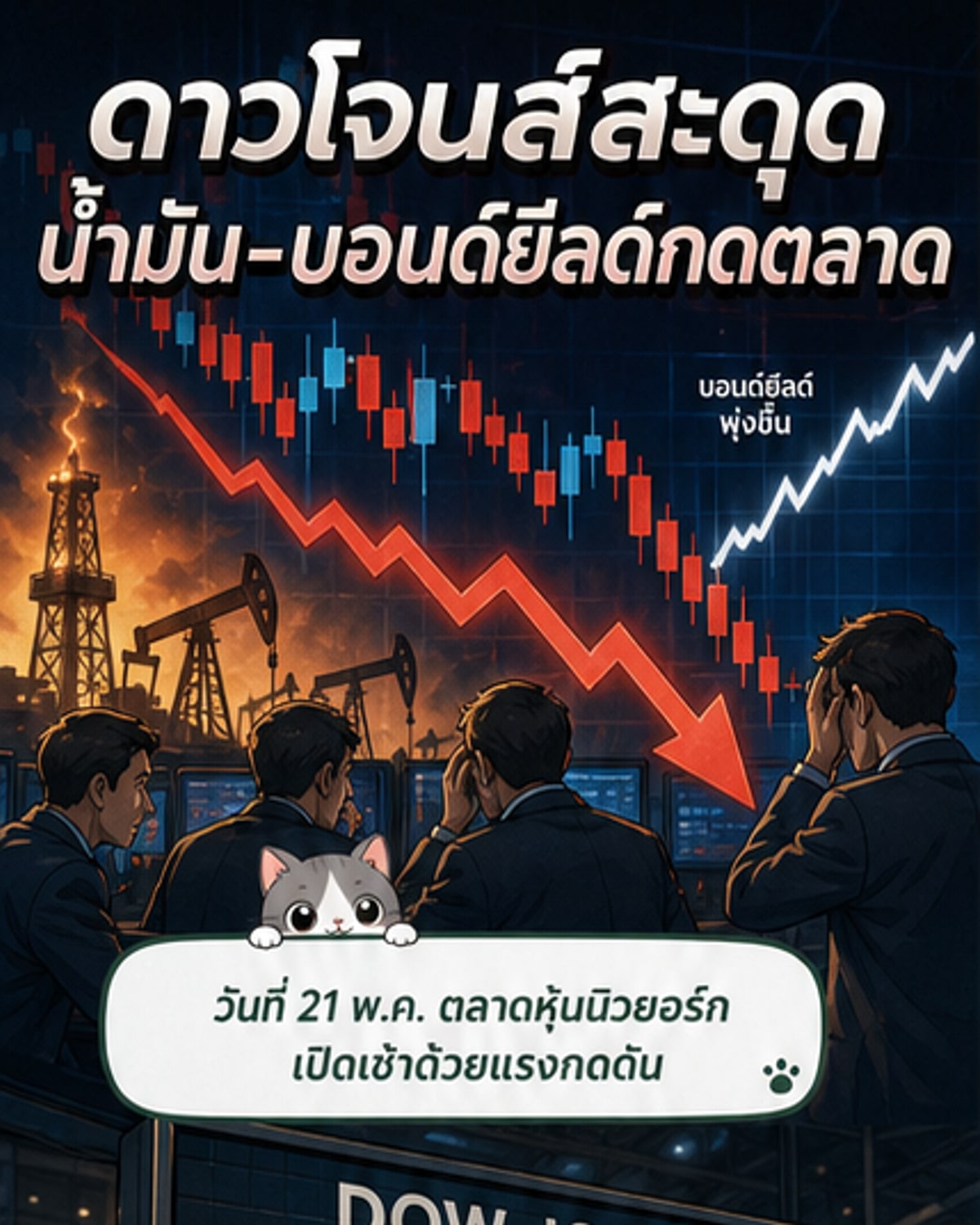 ดาวโจนส์ร่วง 111 จุด ราคาน้ำมัน-พันธบัตรกดดัน