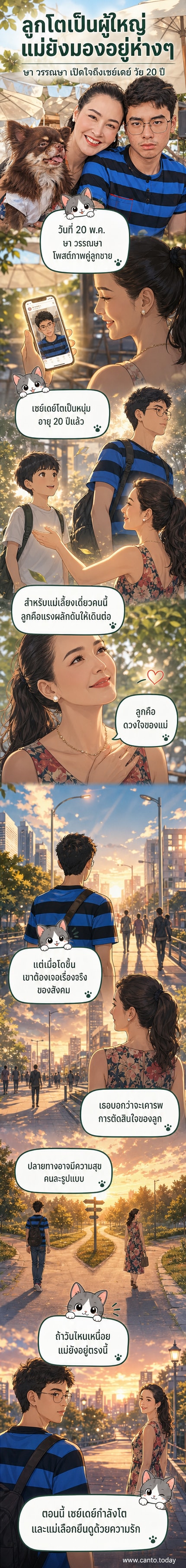 ษา วรรณษา กับลูกชาย น้องเซย์เดย์ ที่โตเป็นหนุ่มแล้ว ยืนยิ้มคู่กันในชุดลำลอง บรรยากาศอบอุ่นและเป็นกันเอง