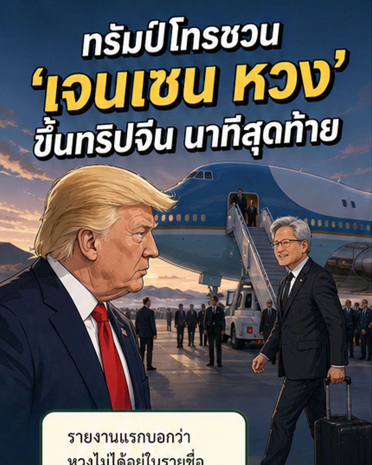 หวง เอ็นวิเดีย ร่วมทริปทรัมป์เยือนจีนนาทีสุดท้าย