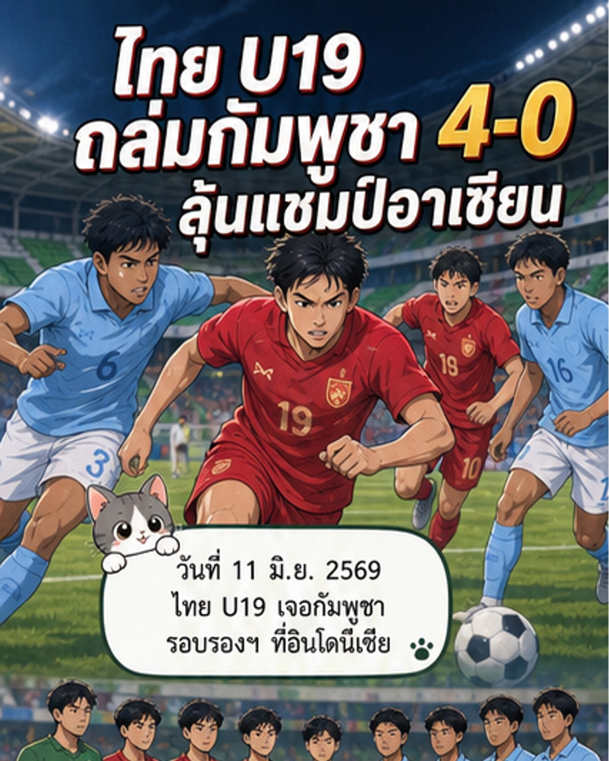 ทีมไทย U19 ถล่มกัมพูชา 4-0 ลิ่วชิงอาเซียน