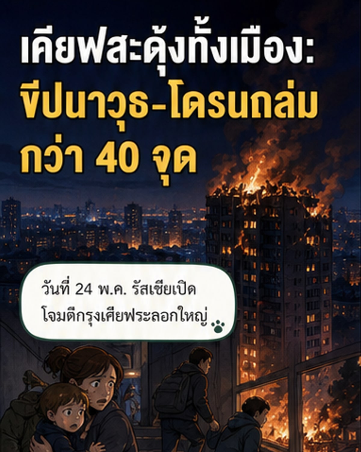 รัสเซียถล่มกรุงเคียฟด้วยขีปนาวุธ-โดรน