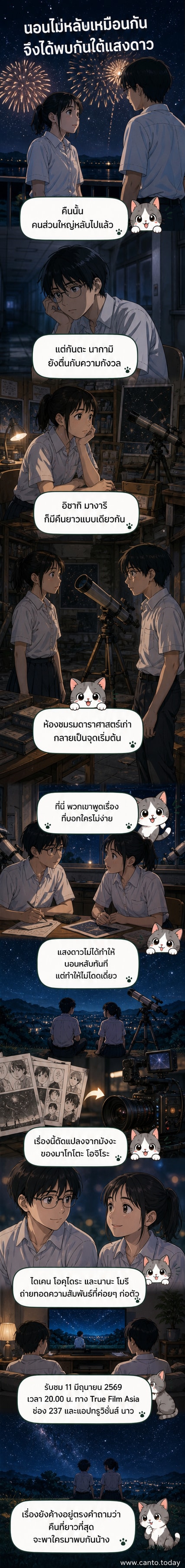 ภาพคู่ของกันตะและอิซากิ ยืนอยู่ใต้ท้องฟ้ายามค่ำคืนที่เต็มไปด้วยดวงดาว ทั้งสองมองขึ้นไปพร้อมรอยยิ้มบางเบา