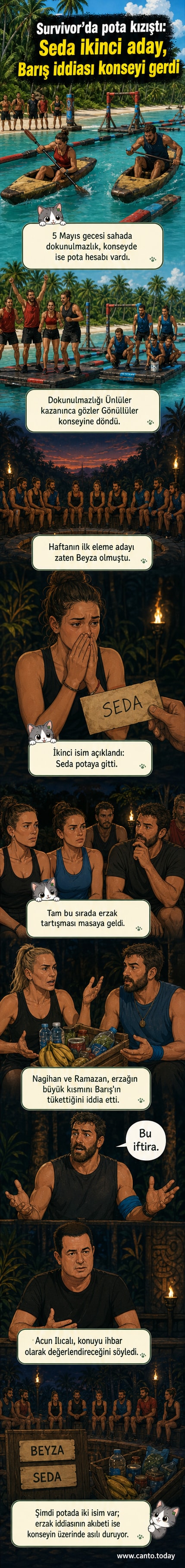 Survivor ünlüler ve gönüllüler takımı yarışmacıları, bir dokunulmazlık oyunu sırasında sahada karşılıklı duruyor. Arka planda ada kampı ve jüri masası görünüyor.