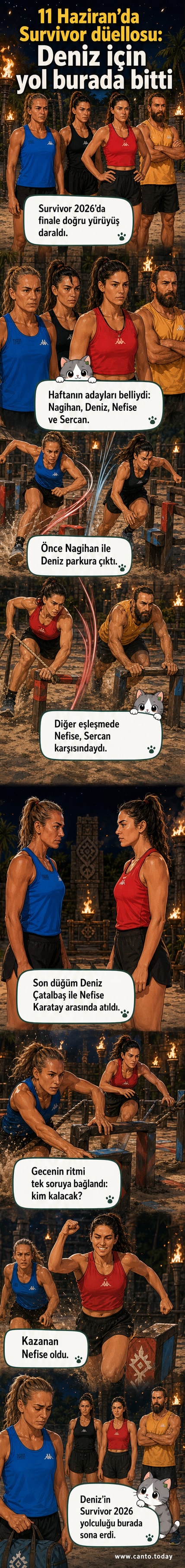 Survivor 2026 yarışmasında Deniz Çatalbaş'ın elenme anı, parkurda Nefise Karatay ile son düello.