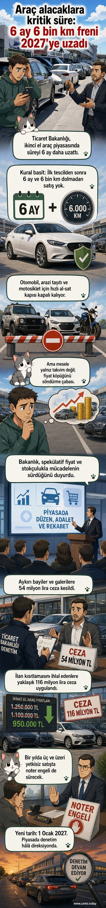 Bir el arabası ve bir otomobil arasında dengede duran bir terazi, piyasa dengesi ve tüketici koruması temasını yansıtır.