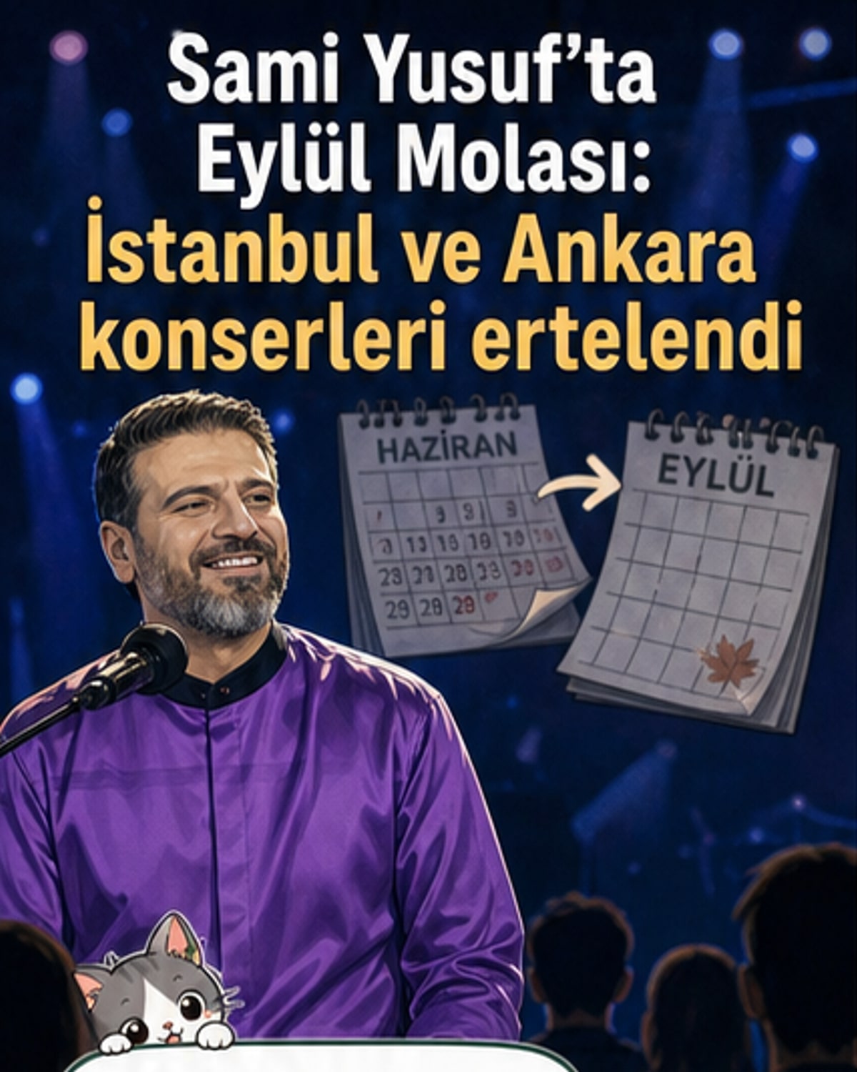 Sami Yusuf'un Türkiye konserlerinin ertelendiğini duyuran bir webtoon haber paneli