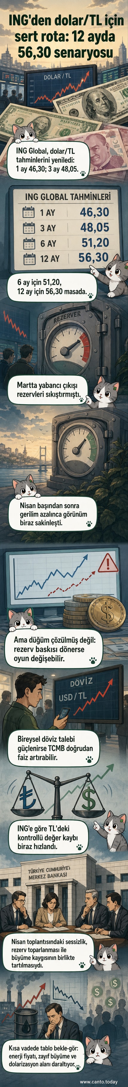 Dolar ve Türk lirası banknotları arasında grafiksel bir dengede duruyor, arka planda yükselen bir grafik.