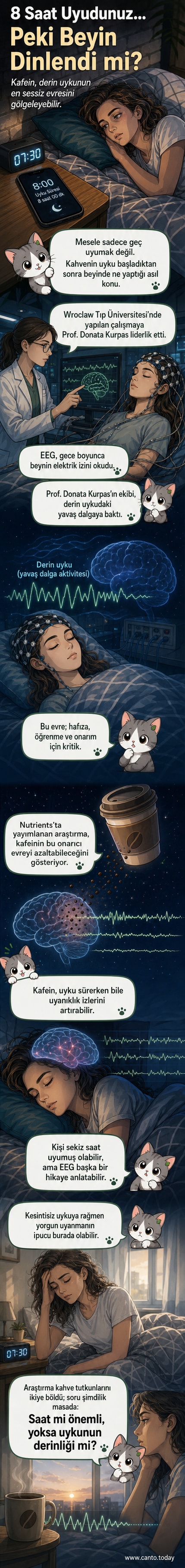 Bir kişinin uyurken beynindeki yavaş dalga aktivitesinin kafein nedeniyle bozulduğunu gösteren görsel