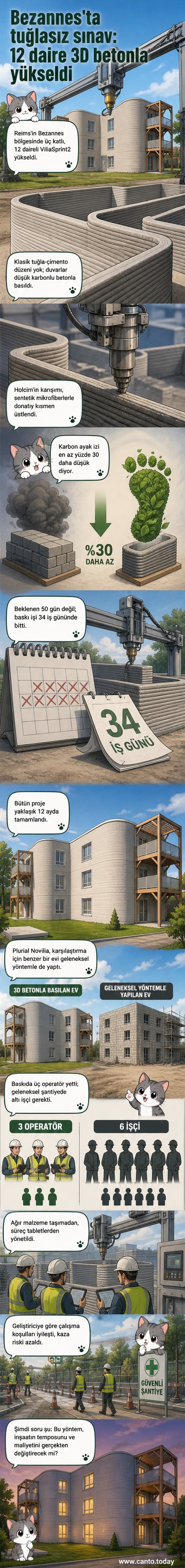 3D yazıcıyla inşa edilmiş, modern görünüşlü üç katlı bir apartman binası, Fransa'da inşaat alanında yeni bir dönüm noktası olarak dikkat çekiyor.