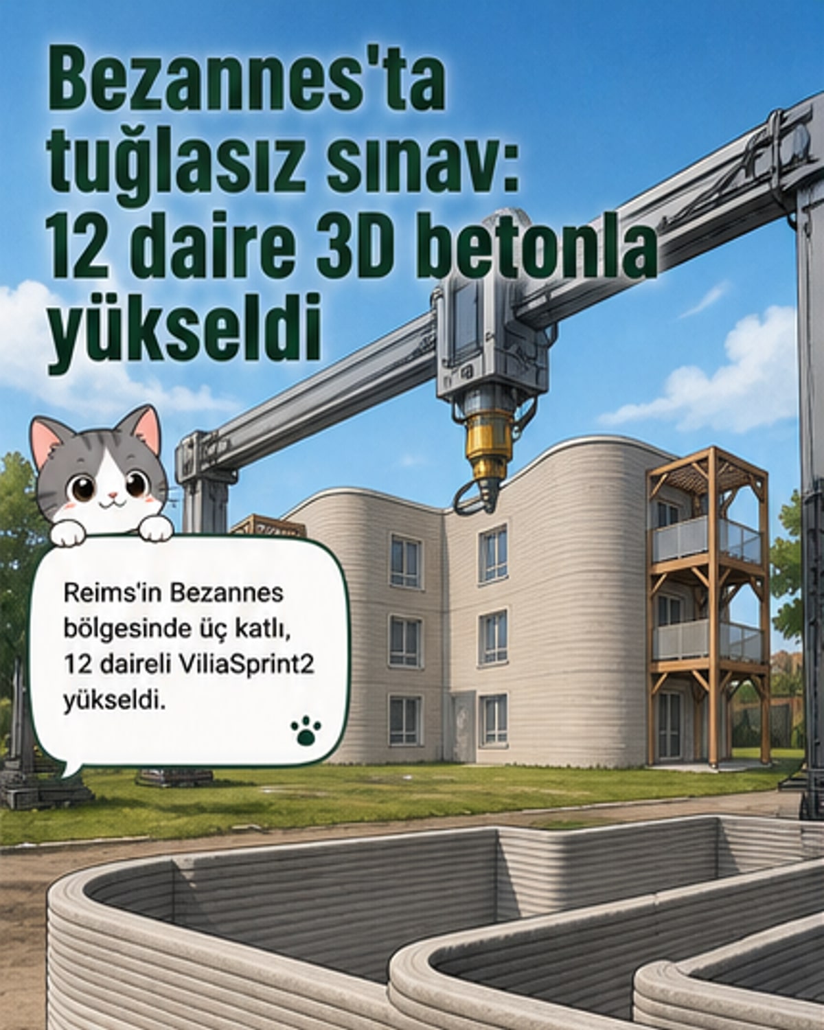 Tuğla ve çimento yok, bina 3D ile basıldı