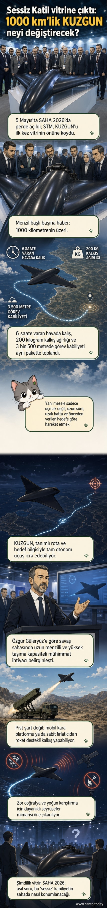 KUZGUN kamikaze İHA'sının aerodinamik tasarımı ve fırlatma anı gösteren görsel