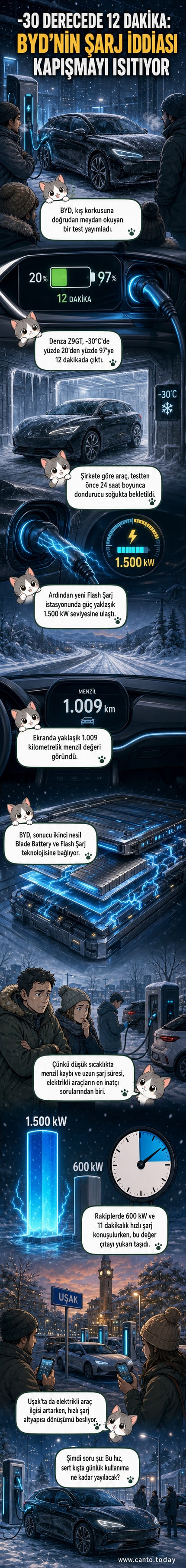 BYD Denza Z9GT'nin -30°C’de 12 dakikada %97 şarj olduğu test anı, gösterge panelinde 1.009 km menzil bilgisi görünüyor