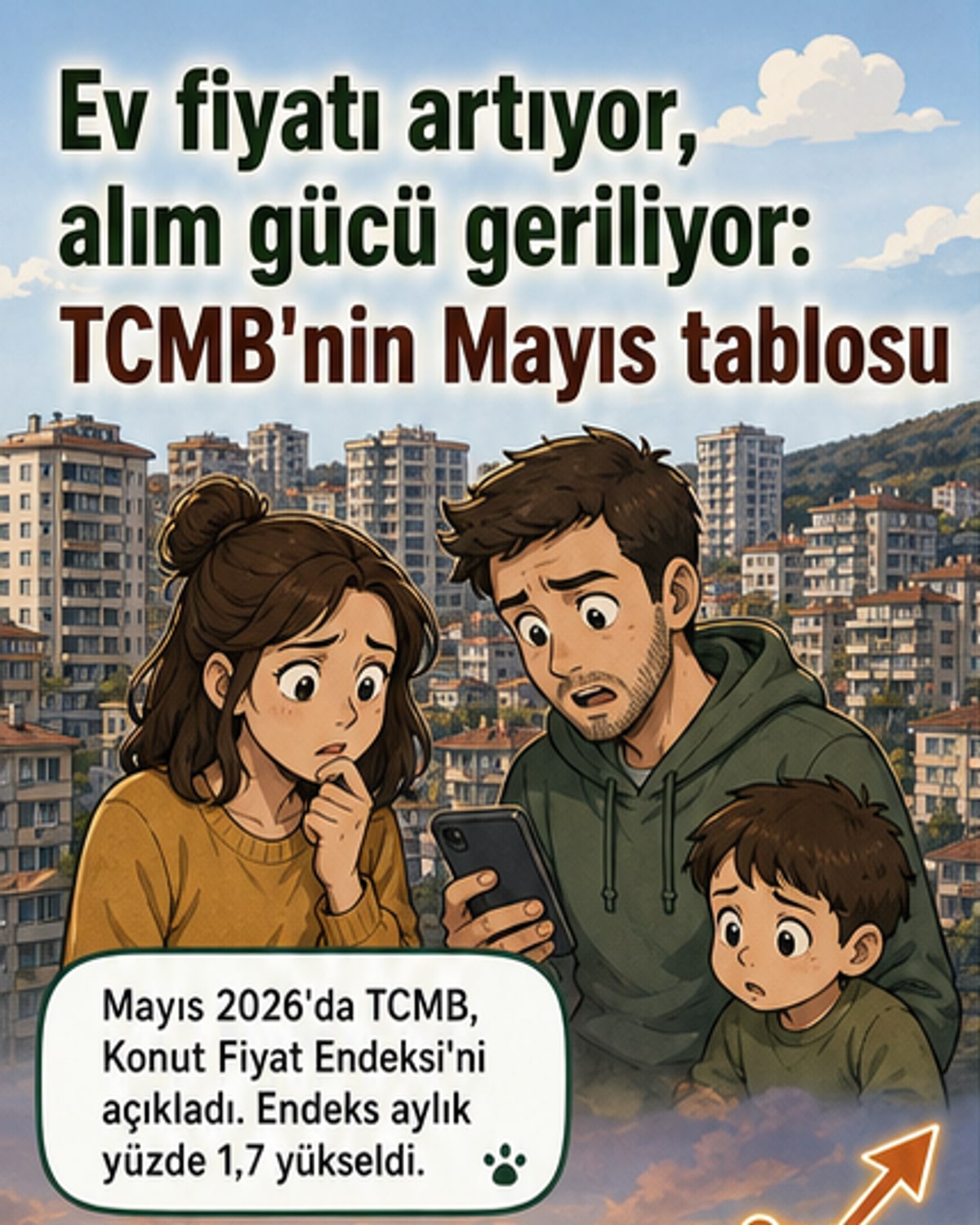 Türkiye haritası üzerinde konut fiyat artış oranlarına göre renklendirilmiş iller, en yüksek artış Doğu Anadolu'da.
