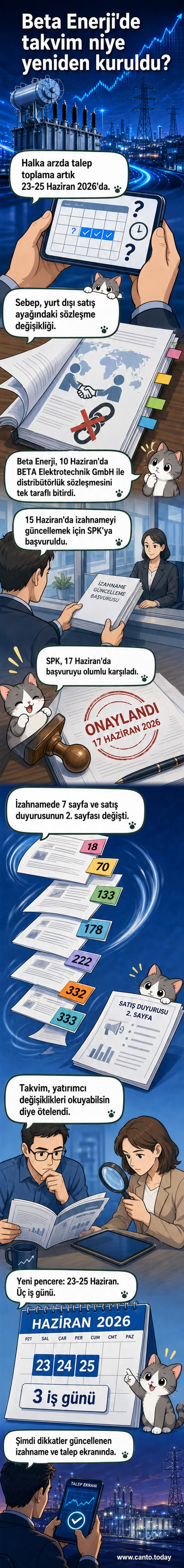 Beta Enerji logosu ve halka arz takvimini gösteren bir akış grafiği